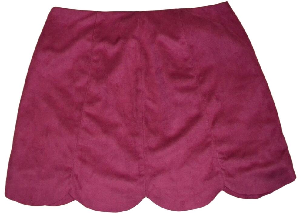 Lauren Conrad Womens 2 Faux Suede Skirt Burgundy Scallop Hem Preppy Academia EUC
